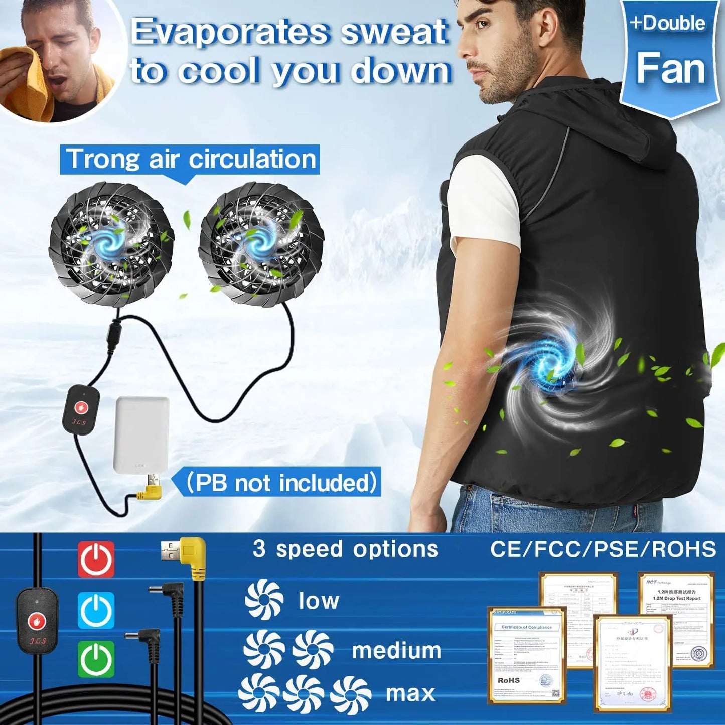 Cool Vest with Wearable Cooling Fan