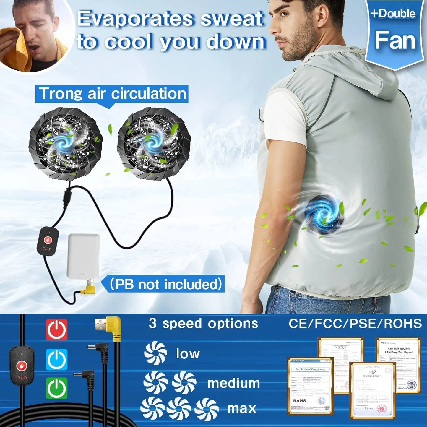 Cool Vest with Wearable Cooling Fan